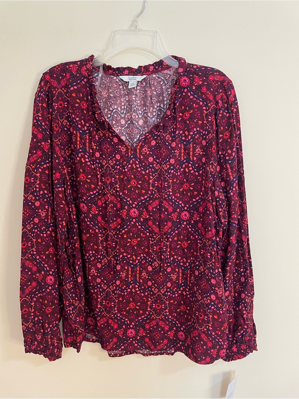 NWT Croft & Barrow Women's Burgundy and Pink Floral Long-Sleeve Top Size XXL